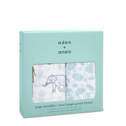ADEN + ANAIS LARGE SWADDLES 2 PACK COTTON MUSLIN - JUNGLE