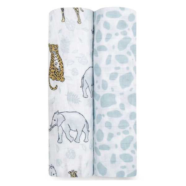 ADEN + ANAIS LARGE SWADDLES 2 PACK COTTON MUSLIN - JUNGLE