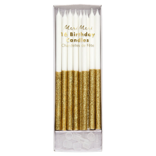 Gold Glitter Dipped Candles x16