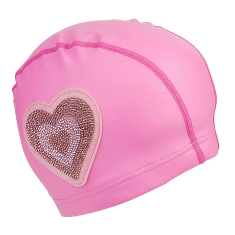 Bling2O Neon Pink Heart Swim Cap Kids Children 3+ Years Girls Swimming Hat
