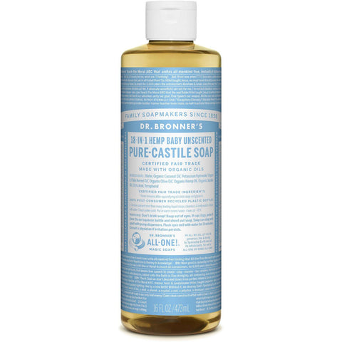 Dr Bronner's Pure Castile Soap Baby Mild (Unscented), 475ml