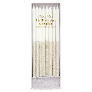 Silver Glitter Dipped Candles x16