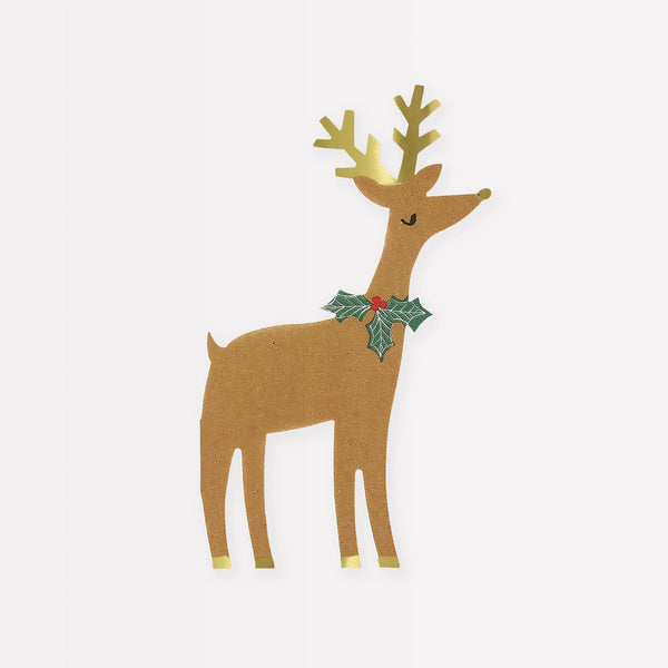 Reindeer With Holly Napkins (x 16)