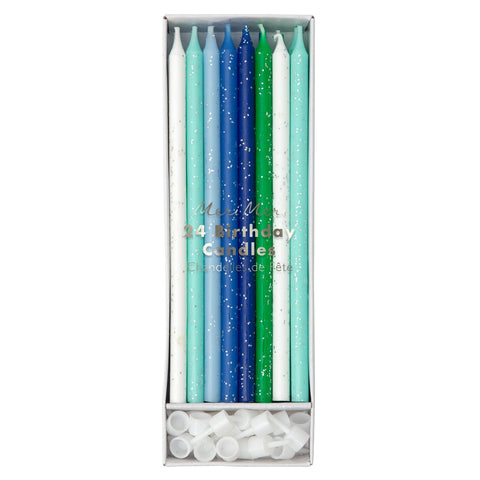 Meri Meri Blue & Green Glitter Candles x24