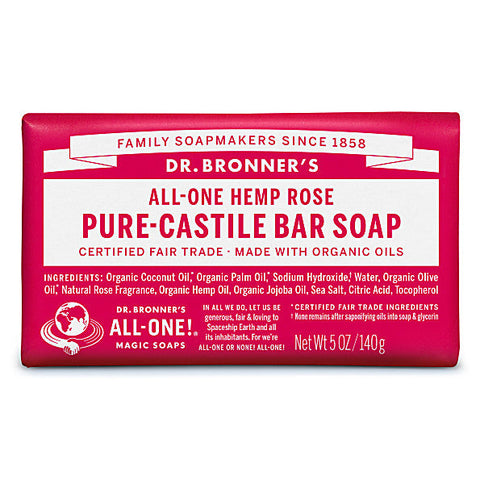 Dr Bronner's Pure Castile Bar Soap Rose, 140g