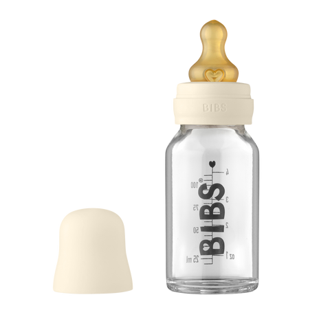 Bibs Baby Glass Bottle Complete Set Latex 110ml Ivory