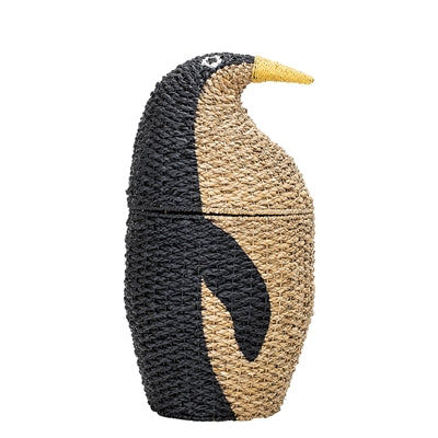 Penguin Basket w/Lid, Black, Bankuan Grass