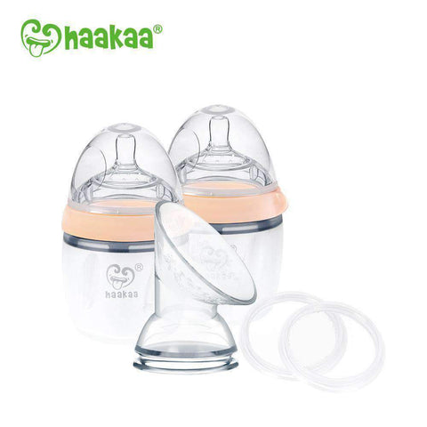 Haakaa Generation 3 Silicone Pump and Bottle Starter Pack (Grey or Nude)