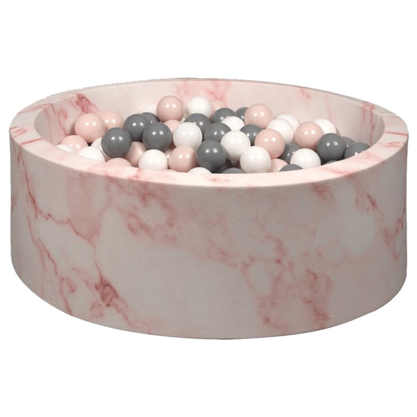 Larisa & Pumpkin Organic Cotton Pink Marble Ball Pit with 200 (Powder/Grey/White) Balls