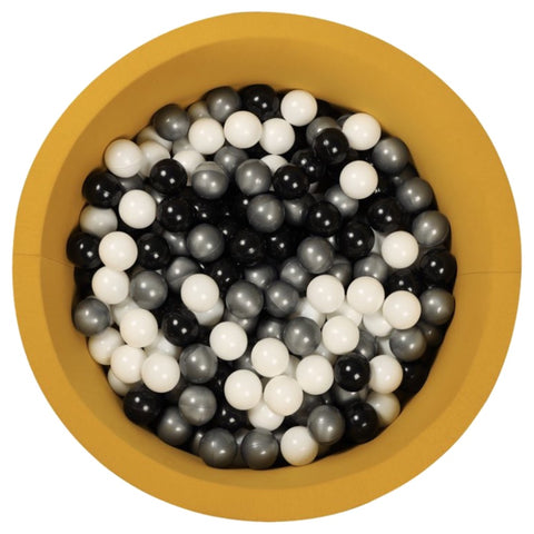 Larisa & Pumpkin Organic Cotton Mustard Ball Pit with 200 (Black/Silver/White)