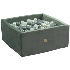 Misioo Soft Velvet Square Grey Ball Pool with 200 (Pearl/Silver) Balls